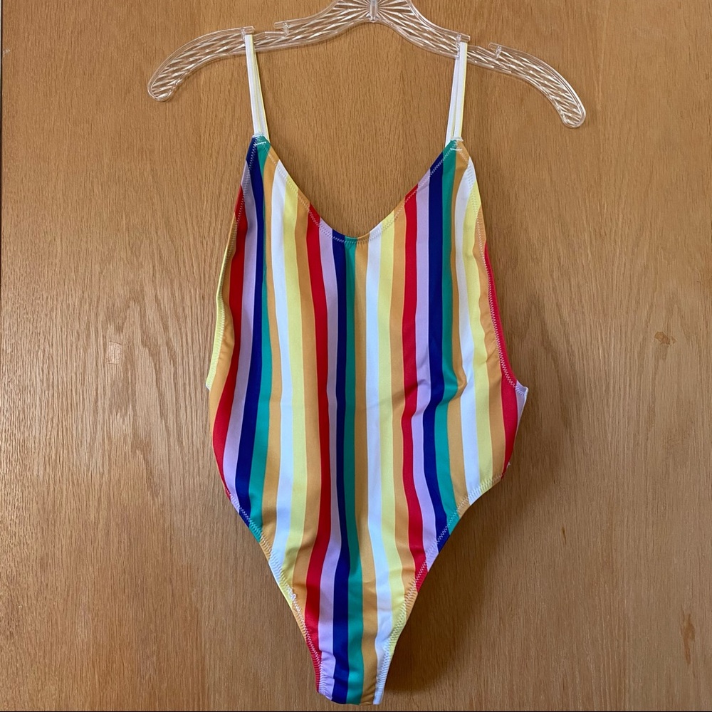 NWOT - Topshop Rainbow Stripe One Piece (8-10)